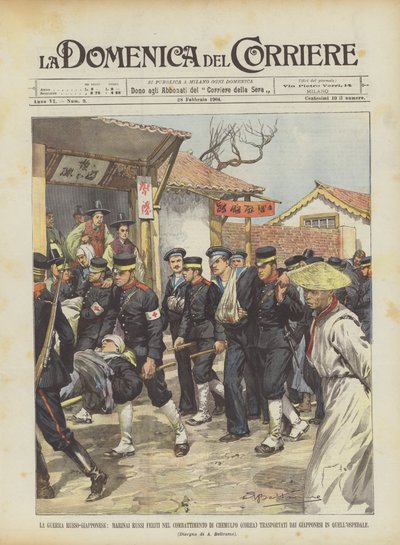 Venäjän-Japanin sota, venäläiset merimiehet haavoittuivat Chemulpo-taistelussa (Korea) Kuljetettu? tekijältä Achille Beltrame