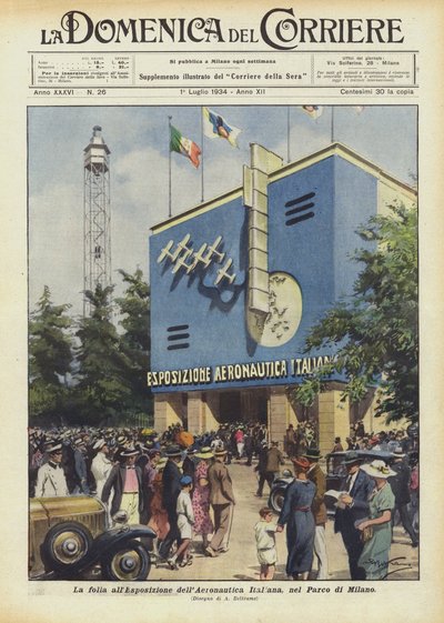 Yleisöä Italian ilmavoimien näyttelyssä Milanon puistossa tekijältä Achille Beltrame