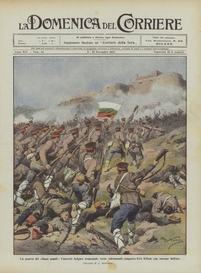 Viiden kansan sota, Adrianopolia kohti etenevä Bulgarian armeija valloittaa Kirk Kilissen? tekijältä Achille Beltrame