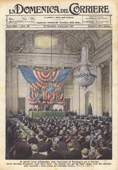 Historiallinen kohtaus Washingtonin aseistariisuntakonferenssin avauksesta tekijältä Achille Beltrame