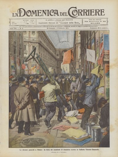 Milanon parlamenttivaalit, viime sunnuntain julistetaistelu Galleria Vittorio Emanuelessa tekijältä Achille Beltrame