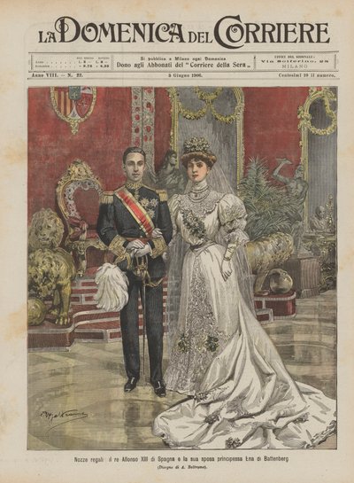 Kuninkaalliset häät, Espanjan kuningas Alfonso XIII ja hänen morsiamensa Battenbergin prinsessa Ena tekijältä Achille Beltrame