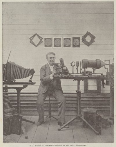 T A Edison työskentelee uuden keksinnön ympärillä tekijältä Achille Beltrame