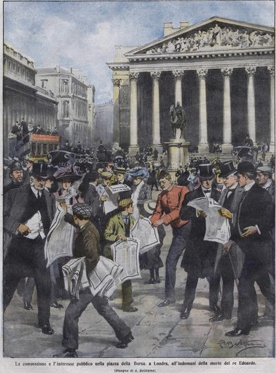Kuningas Edward VII:n kuoleman jälkeisenä päivänä, kuningas Edward VII:n kuoleman jälkeisenä päivänä. Kuvitus Achille Beltrame. toukokuuta 1910. tekijältä Achille Beltrame