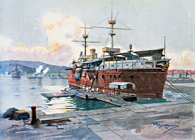 Vanha Castelfidardo-laiva La Speziassa tekijältä Achille Beltrame