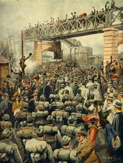 Italian joukkojen voittoisa paluu Libyasta Milanossa, kuvittaja Achille Beltrame (1871-1945), La Domenica del Corrieresta, 26. tammikuuta 1913. tekijältä Achille Beltrame