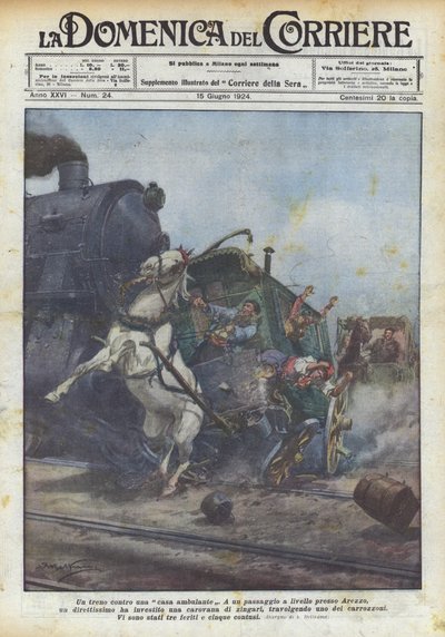 Juna kävelevää taloa vastaan tekijältä Achille Beltrame