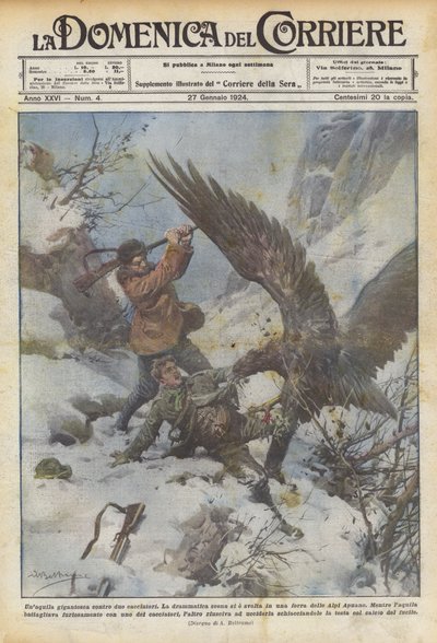 Jättikotka kahta metsästäjää vastaan tekijältä Achille Beltrame