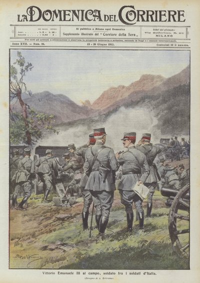 Vittorio Emanuele III kentällä, sotilas Italian sotilaiden joukossa tekijältä Achille Beltrame