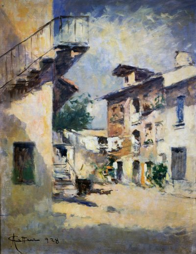 Achille Cattaneon (1872-1931) maalaismainen sisäpiha. Italia, 1900-luku. tekijältä Achille Cattaneo
