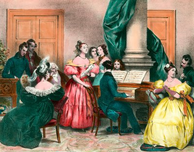 Musiikki-iltapäivä perheessä Achille Deveria (1800-1857) Kaiverrus 1800-luvulta. Yksityinen kokoelma tekijältä Achille Devéria