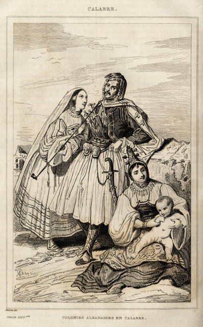 Albanian siirtomaa Calabriassa, kaiverrus Deveria, "Italy viehättävä", Amable Coste -toimittaja, Pariisi tekijältä Achille Devéria