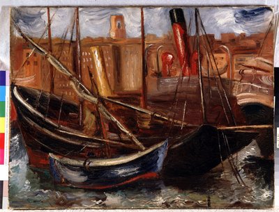 Veneitä ja veneitä Marseillen vanhassa satamassa tekijältä Achille Emile Othon Friesz