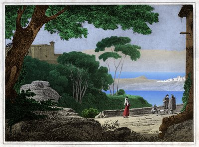 Albano-järvi. (kaiverrus, n. 1820) tekijältä Achille Etna Michallon