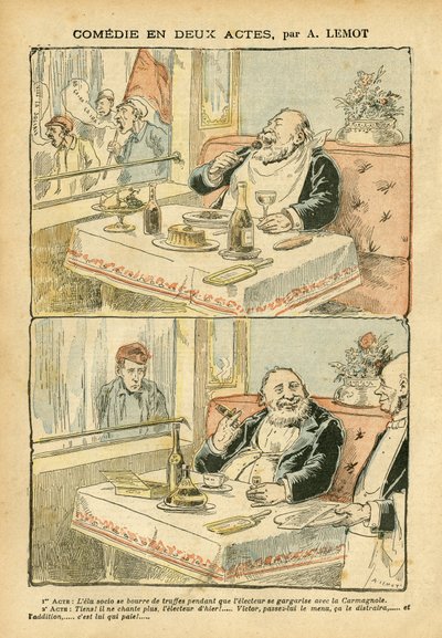 Kuva Achille Lemotista (1846-1909) Le Pelerinissä, 22.5.2004 - Komedia kahdessa näytöksessä - Ravintolakahvilat, Gastronominen ruoanlaitto, Sosialismi - Boys de cafe, Tryffeli - Lihava/laiha tekijältä Achille Lemot