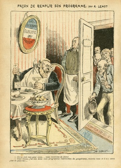 Kuva Achille Lemotista (1846-1909) Le Pelerinissä, 23.7.2005 - Ohjelmansa toteuttaminen - Sosiaalinen, Misere, Gastronominen kokki, Sosialismi - Jaures Jean, Depute, Homemans - Ruokametafori, Oppositio/Assosiaatio tekijältä Achille Lemot