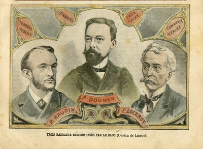 Kuva Achille Lemotista (1846-1909) Le Pelerinissä, 23.10.2004 - Blokin kolme radikaalin excommunes - Budget Finances, tasavallan presidentti, Maritime Marine Nautique Balneaire, Bloc des lefts, Indochine, Works publics - Doumer Paul (1857-1932), tekijältä Achille Lemot