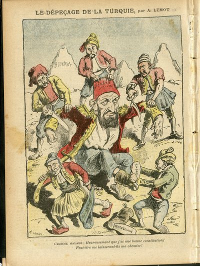 Kuva Achille Lemotista (1846-1909) Le Pelerinissä, 25.10.08 - Turkin tuhoutuminen - Turkki, uskonto, Balkan, Bulgaria, Bosnia ja Hertsegovina, Kreeta, katolinen katolilaisuus - Abdul-Hamid II (1842-1918) tekijältä Achille Lemot