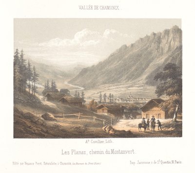 Näkymä Col de Balmen vuoristosolalle Col de Balme (otsikko esineessä) Chamonix-Mont-Blancin muisto (sarjan nimi) Museum du Mont-Blanc (sarjan nimi esineessä) tekijältä Ad. Cuvillier