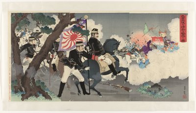 Kuva armeijastamme voittamassa kiinalaisia ​​Pjongjangissa Waga gun Heijô no shinhei o gekiha suru zu (otsikko esineessä) tekijältä Adachi  Ginkō