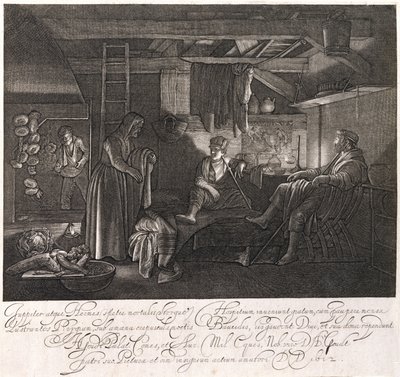 Philemonin ja Baucisin talo, kaiverrus kreivi Hendrik Goudt (1585-1630) tekijältä Adam Elsheimer