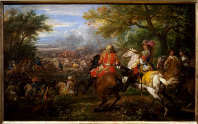 Voitti Espanjan armeijan lähellä Bruggen kanavaa 31. elokuuta 1667. Ranskan kuningas Ludvig XIV valkoisella hevosella on kenraaliensa: Francois de Crequyn (1629-1687) ja Bourbon-Conden (Bourbon Conden) prinssi Louis II:n ympäröimä. ) nimeltään Grand Conde  tekijältä Adam Frans van der Meulen