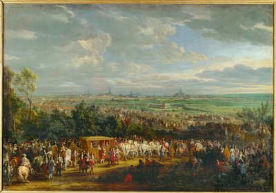 Ludvig XIV:n ja Itävallan Marie Theresen saapuminen Arrasiin ... (maalaus kankaalle) tekijältä Adam Frans van der Meulen