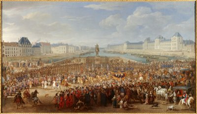 Kuningas Ludvig XIV (1638-1715) ylittää Pont Neufin vaunuissaan Adam Van der Meulenin (1632-1690) maalaus tekijältä Adam Frans van der Meulen