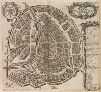 Moskovan kartta. Lähde: Lisätty uusi kuvaus moskovilaisesta..., 1656. tekijältä Adam Olearius