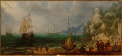 Kallioinen rannikkomaisema purjelaivojen ja kalastajien kanssa tekijältä Adam Willarts