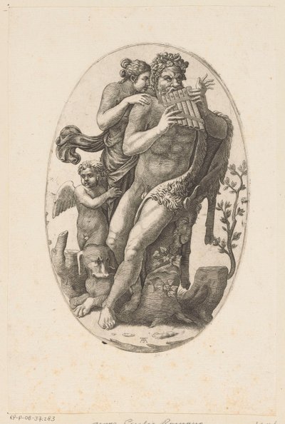 Satyr pannuhuilulla ja nymfillä tekijältä Adamo Scultori