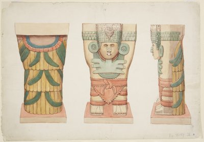 Karyatidi ulkokammiosta, Temple A, pallokenttä, Chichen Itza (akvarelli) tekijältä Adela Breton