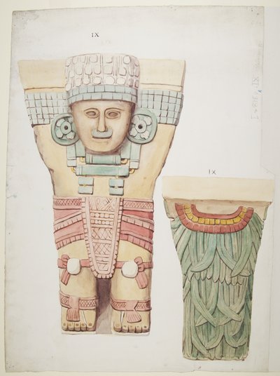 Karyatidi ulkokammiosta, temppeli A, pallokenttä Chichen Itza, Meksiko (akvarelli) tekijältä Adela Breton