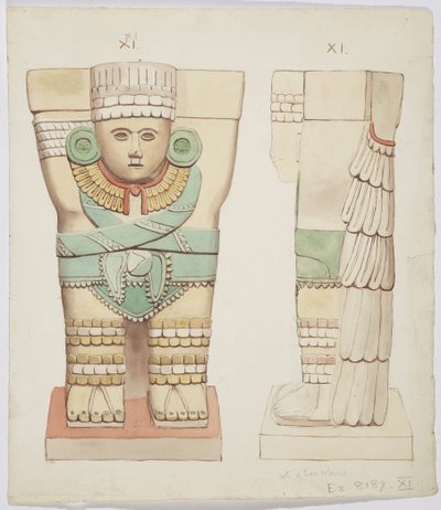 Karyatidi ulkokammiosta, temppeli A, pallokenttä Chichen Itza, Meksiko (akvarelli) tekijältä Adela Breton