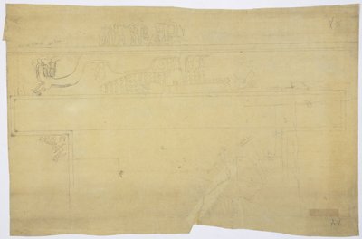 Kopio seinämaalauksesta oven yläpuolelta, Jaguaarien ylempi temppeli, Chichen Itza, Meksikon lyijykynä "Human Sacrifice" (grafiitti) tekijältä Adela Breton