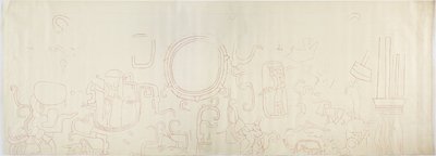 Maalaus pohjoisseinästä, Jaguaarien ylempi temppeli, Chichen Itza, Meksikon pohjoisosa (punainen muste ja grafiitti) tekijältä Adela Breton