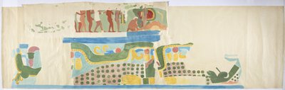 Seinämaalauksen jäljitys oven takaa, Jaguaarien ylätemppeli, Chichen Itza, Meksiko (akvarelli, vartaloväri, grafiitti) tekijältä Adela Breton