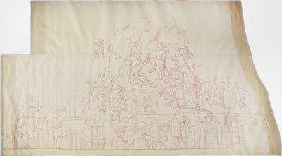 Seinämaalauksen jäljitys eteläholvikatot, Jaguaarien ylempi temppeli, Chichen Itza, Meksiko    (punainen muste) tekijältä Adela Breton