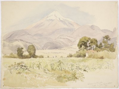 Volcano Orizaba, lähellä S Juania, Coscomatepec, Meksiko (akvarelli) tekijältä Adela Breton