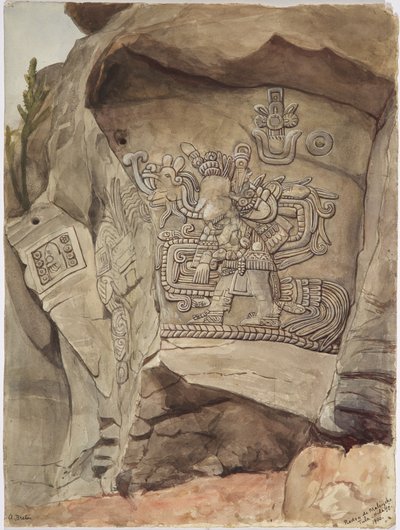 Kivirellief Piedra de Malinchesta, Tulasta, Hidalgosta, Meksikosta (akvarelli) tekijältä Adela Breton