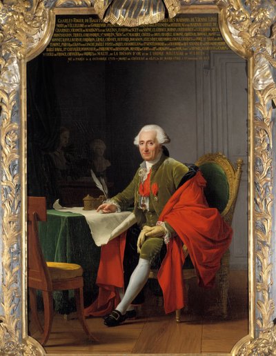 Täyspitkä muotokuva Charles Rogerista, Bauffremontin prinssistä (1713-1795) Adelaide Labille Guiardin (1749-1803) maalaus 1791 su. 2,24 x 1,47 m. versailles, linnamuseo tekijältä Adelaide Labille Guiard