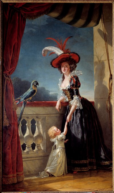 Muotokuva ranskalaisen Louise Elisabethin (Luudi XV:n tytär) Parman herttuattaren (1727-1759) ja hänen poikansa Don Ferdinandin (1751-1802) jalassa. Adelaide Labille Guiardin (1749-1803) maalaus 1788 Su. 2,72x1,6 m tekijältä Adelaide Labille Guiard