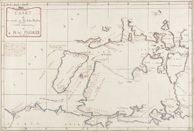 Kartta Sir John Franklinin etsinnöistä ja Luoteisväylän löytämisestä. tekijältä Admiral Edward Augustus Inglefield