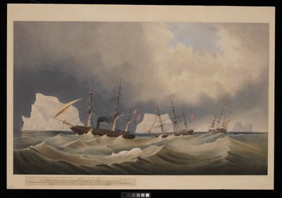 H.M.S. Phoenix ja sen seurueet, Diligence ja Breadalbane, jäävuorten keskellä. tekijältä Admiral Edward Augustus Inglefield