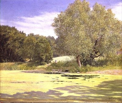 Kalastaja lähtee lammesta tekijältä Adolf Alfred Larsen