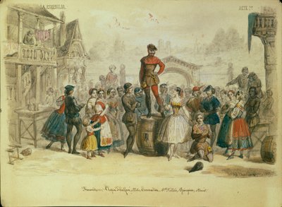 Lavasuunnittelu C. Pugnin balettiin La Esmeralda, 1849 tekijältä Adolf Charlemagne