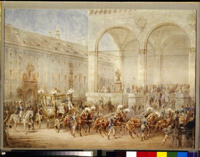 Keisari Nikolai I:n (Nicolai Pavlovich Romanov) lähtöseremonia tekijältä Adolf Jossifowitsch Charlemagne
