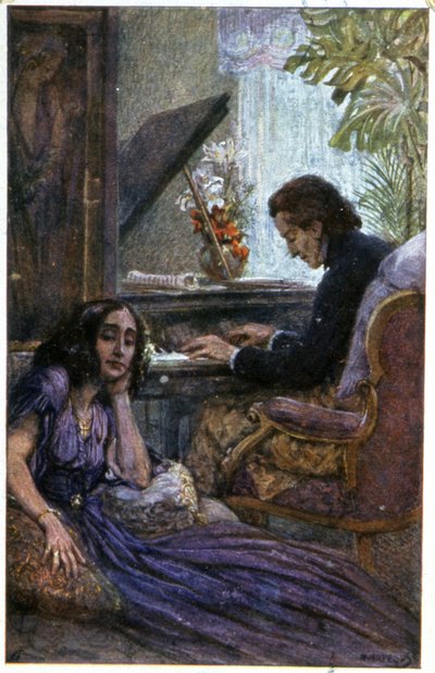 Säveltäjä Chopin ja kirjailija George Sand tekijältä Adolf Karpellus
