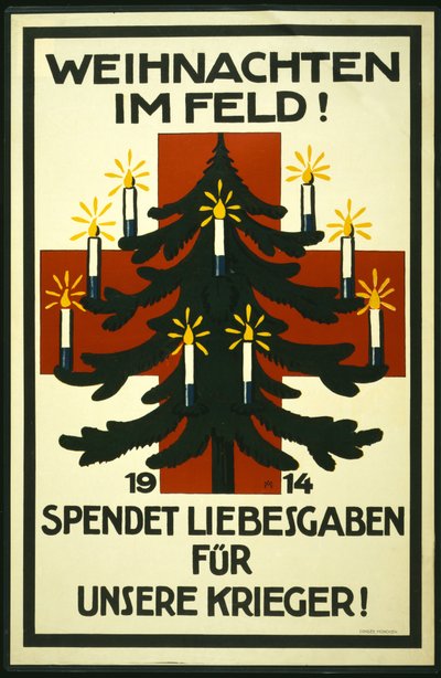 Saksan Punaisen Ristin joulukampanja, jossa pyydetään paketteja rintamalle lähetettäväksi, pub. München tekijältä Adolf Munzer