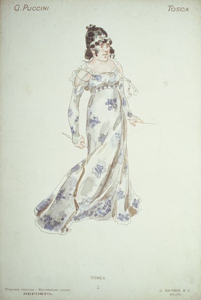 Pukusuunnittelu Giacomo Puccinin (1858-1954) elokuvassa "Tosca" tekijältä Adolfo Hohenstein